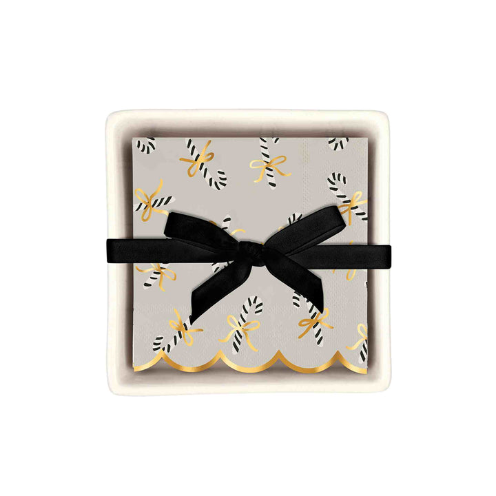 CERAMIC TRAY+ NAPKINS, CANDY CANE
