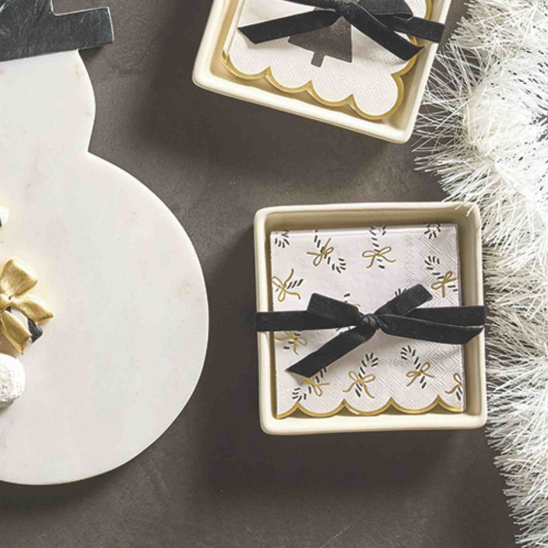 CERAMIC TRAY+ NAPKINS, CANDY CANE