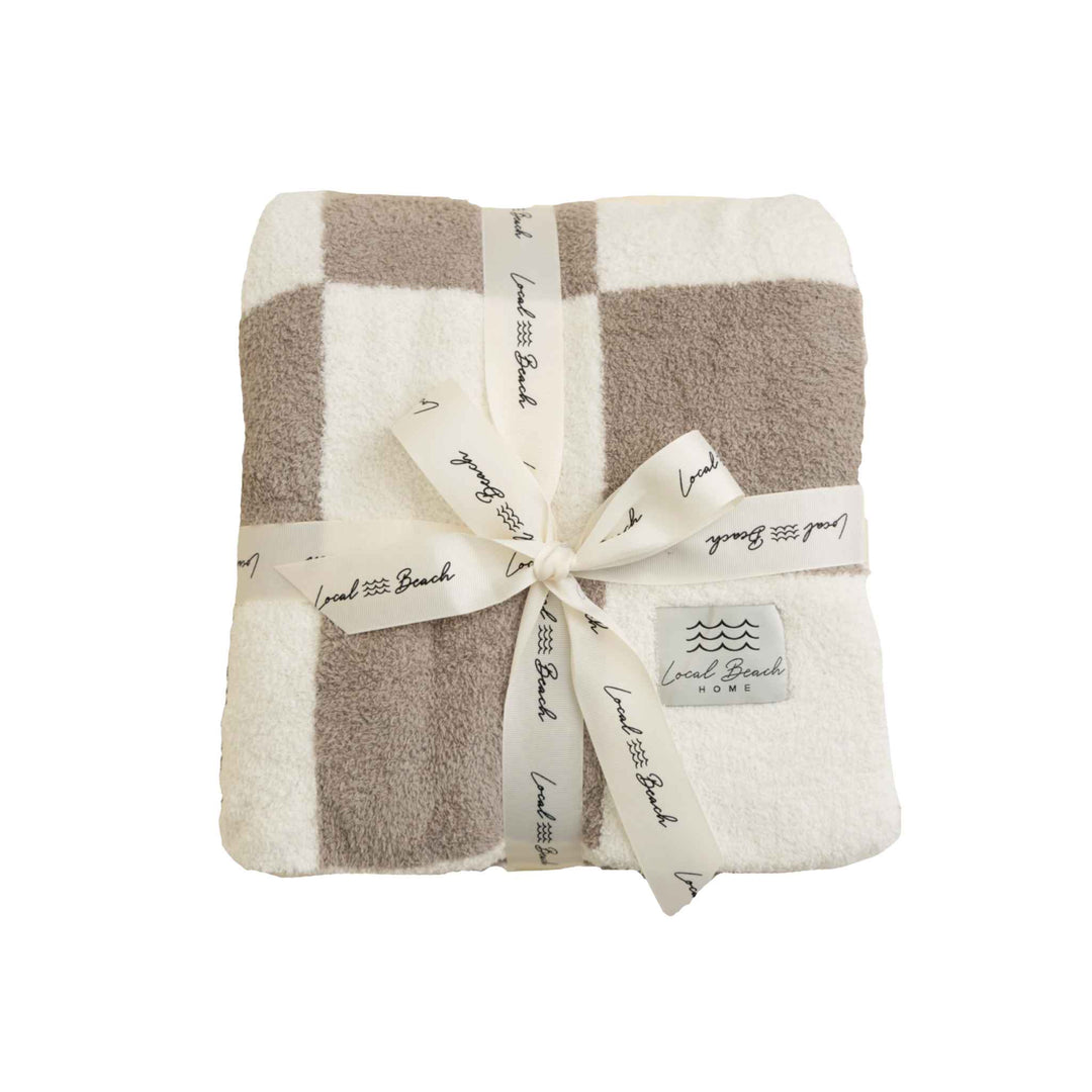CHECKER LUXE THROW, TAUPE/CREAM