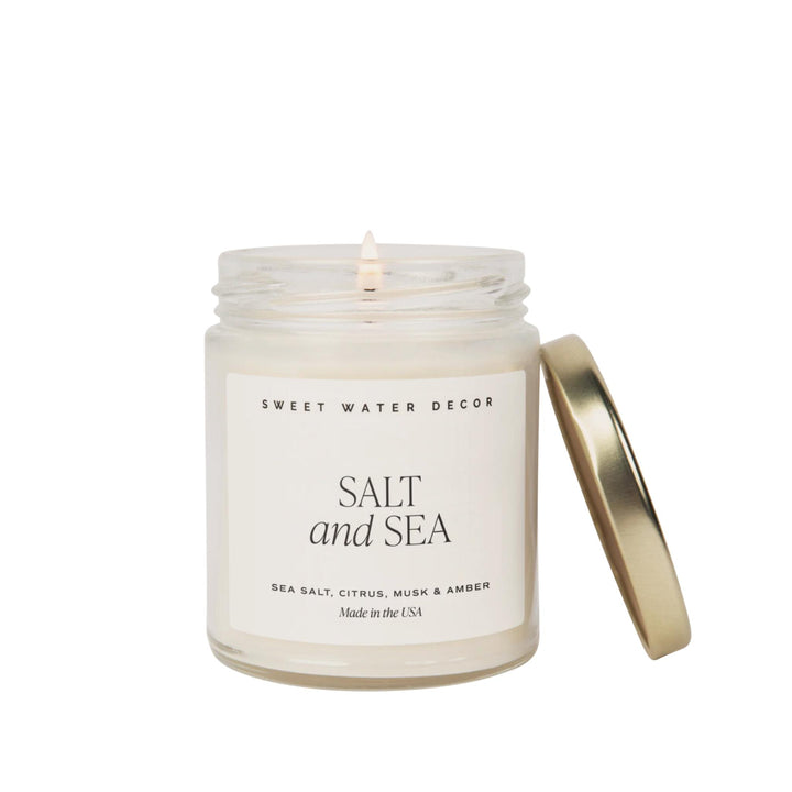 SALT AND SEA SOY CANDLE, CLEAR JAR, 9oz