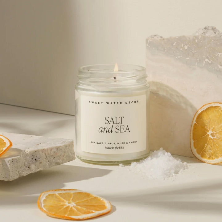 SALT AND SEA SOY CANDLE, CLEAR JAR, 9oz