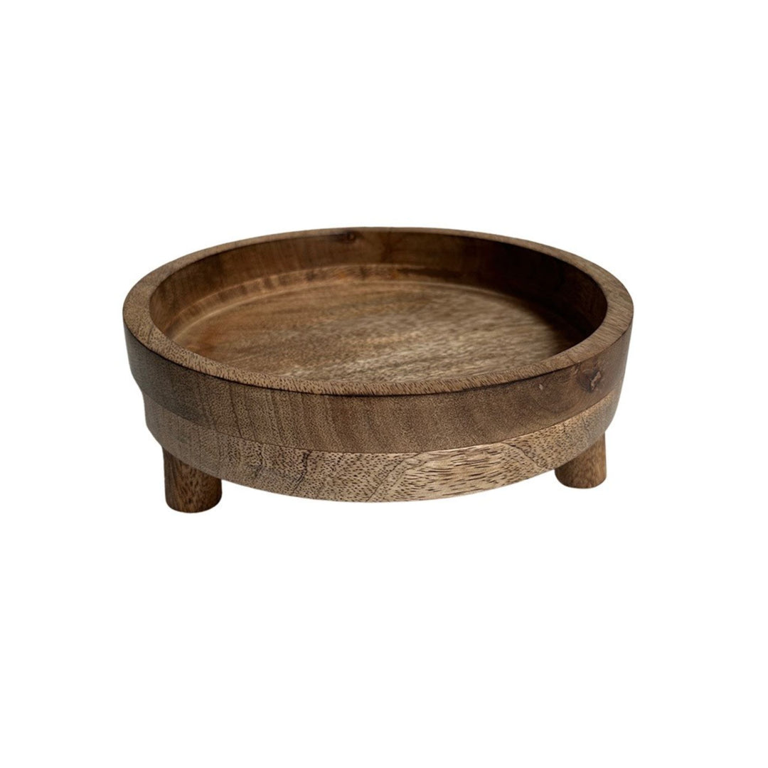 ROUND WOOD FOOTED BOWL