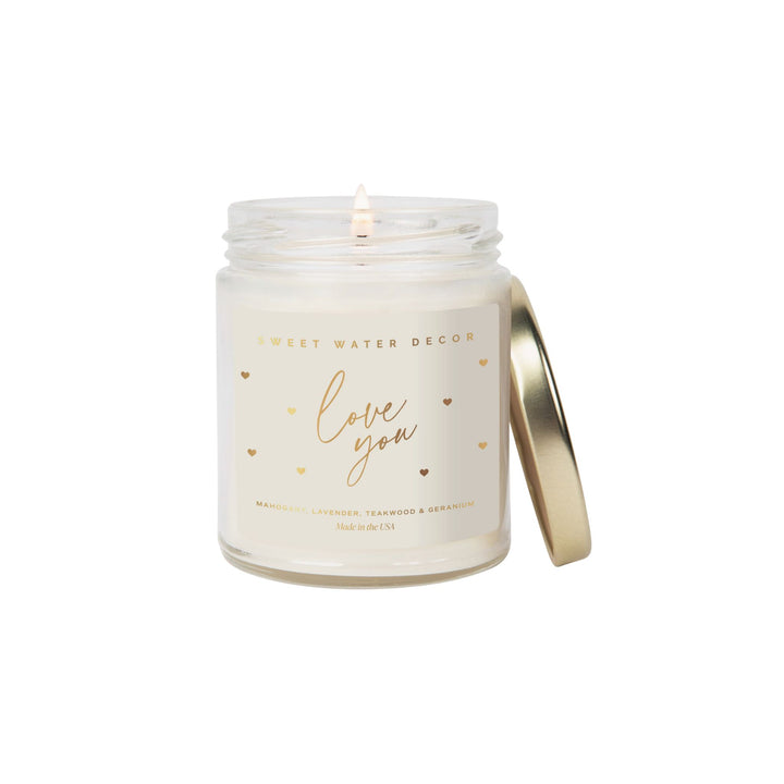 LOVE YOU SOY CANDLE, CLEAR JAR, 9 OZ