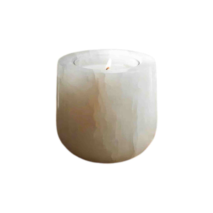 WHITE ONYX, REFILLABLE CANDLE VESSEL