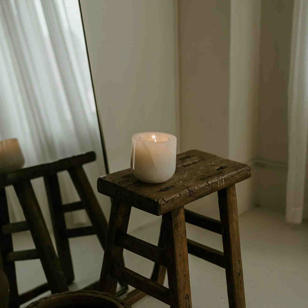 WHITE ONYX, REFILLABLE CANDLE VESSEL