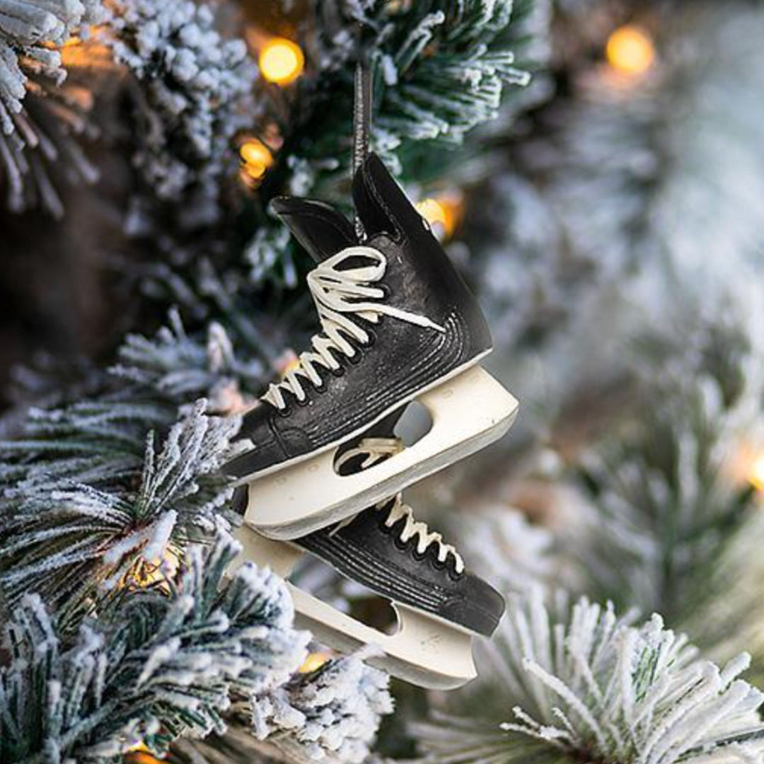 HOCKEY SKATES ORNAMENT PAIR, BLACK