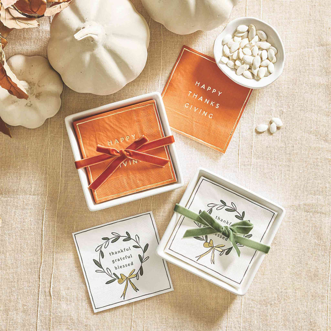 CERAMIC TRAY+ NAPKINS, THANKFUL