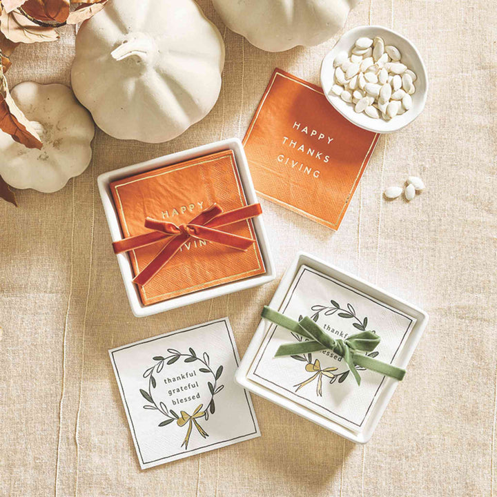 CERAMIC TRAY+ NAPKINS, THANKFUL