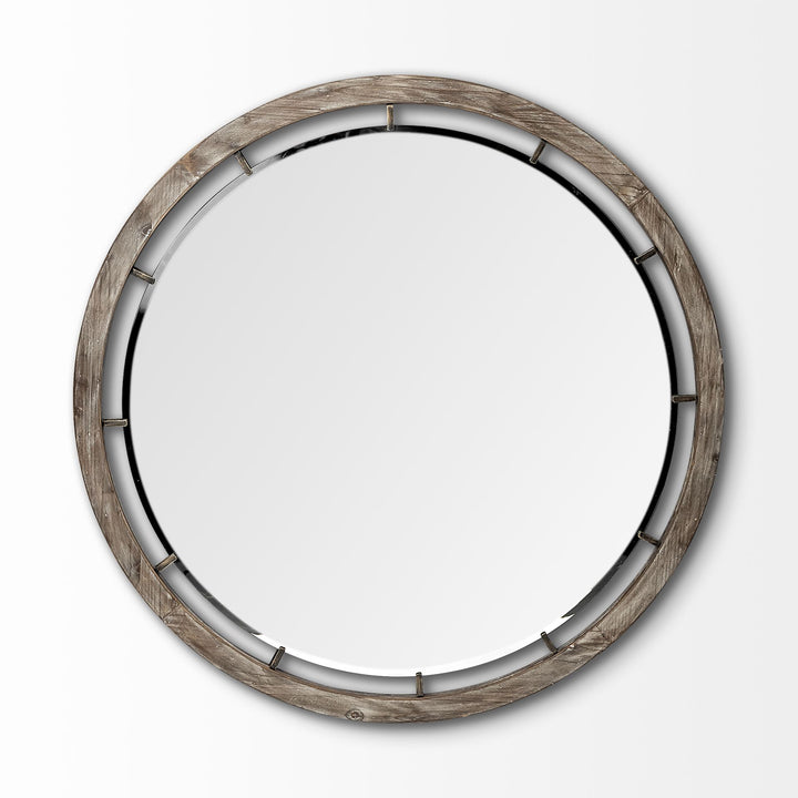 Sonance Round Mirror, Brown Wood Frame