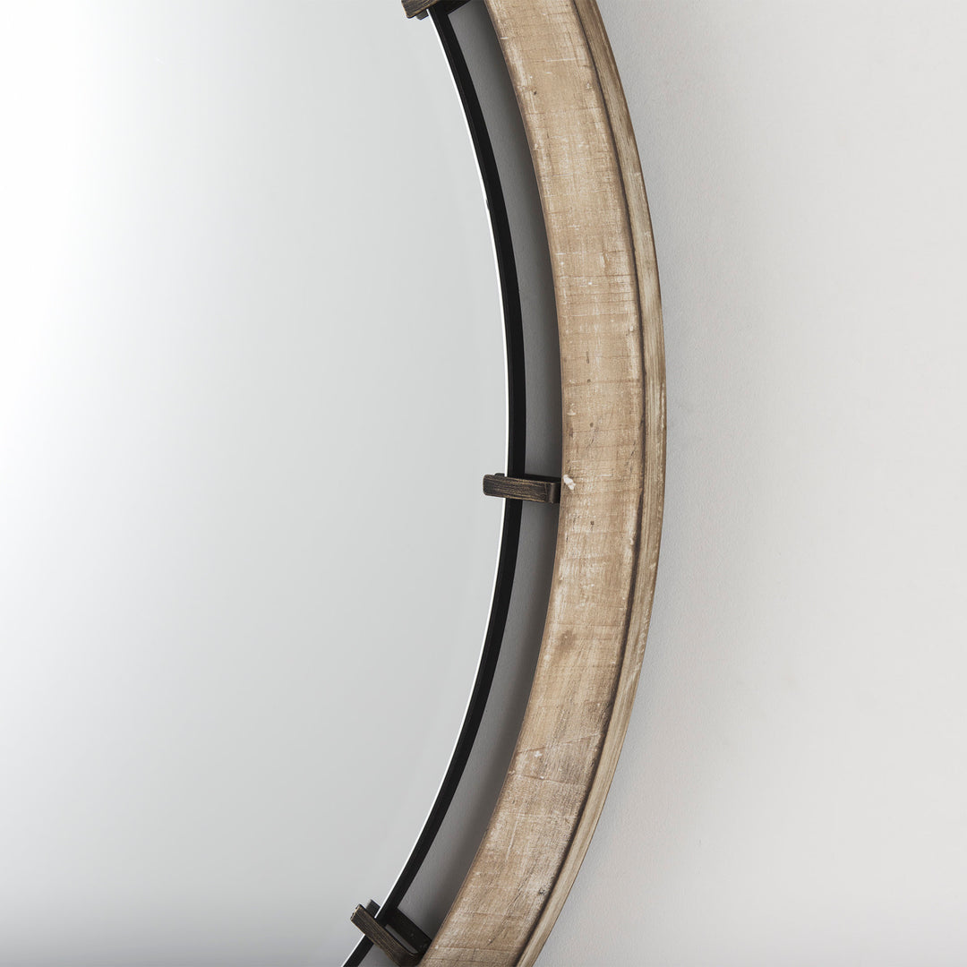 Sonance Round Mirror, Brown Wood Frame