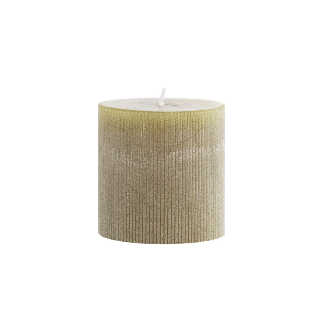 PLEATED PILLAR CANDLE, OLIVE, UNSCENTED