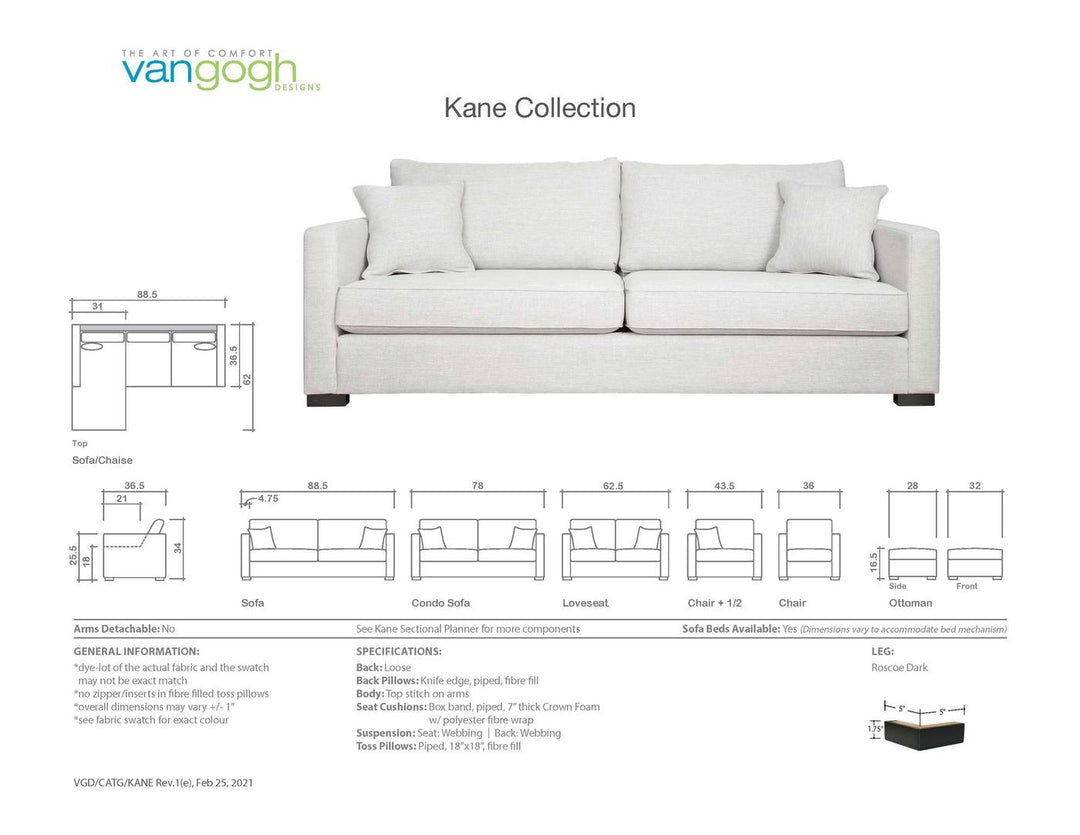 Kane Sofa/Sectional Collection, customizable