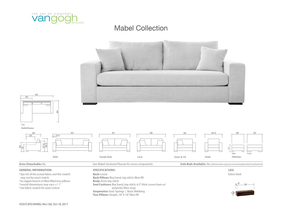 Mabel Sofa/Sectional Collection, customizable