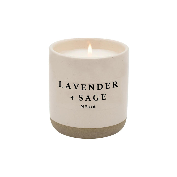 LAVENDER AND SAGE SOY CANDLE, CREAM STONEWARE, 12 OZ