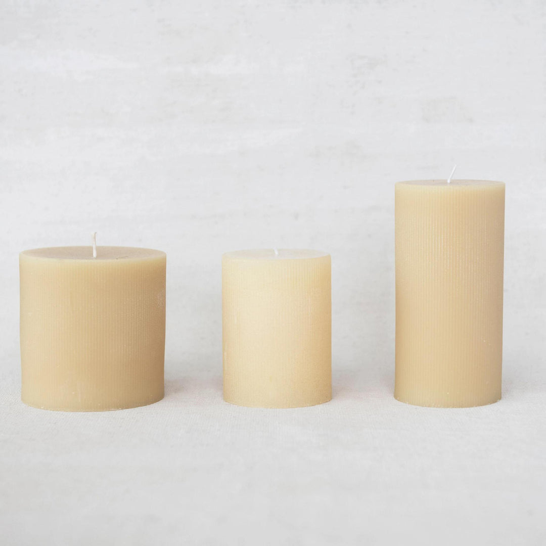 PLEATED PILLAR CANDLE, CREAM, UNSCENTED